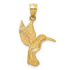 14K Gold Diamond-Cut Hummingbird Pendant with Brushed Finish  Elegant, Solid Design