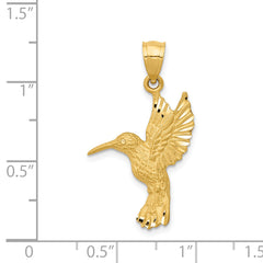 14K Gold Diamond-Cut Hummingbird Pendant with Brushed Finish  Elegant, Solid Design