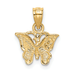 14K Gold Diamond-Cut Butterfly Pendant with Textured Brushed Finish Elegant Design