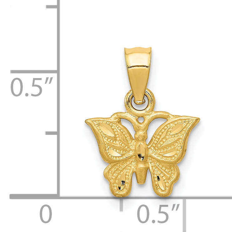 14K Gold Diamond-Cut Butterfly Pendant with Textured Brushed Finish Elegant Design