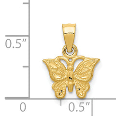 14K Gold Diamond-Cut Butterfly Pendant with Textured Brushed Finish Elegant Design