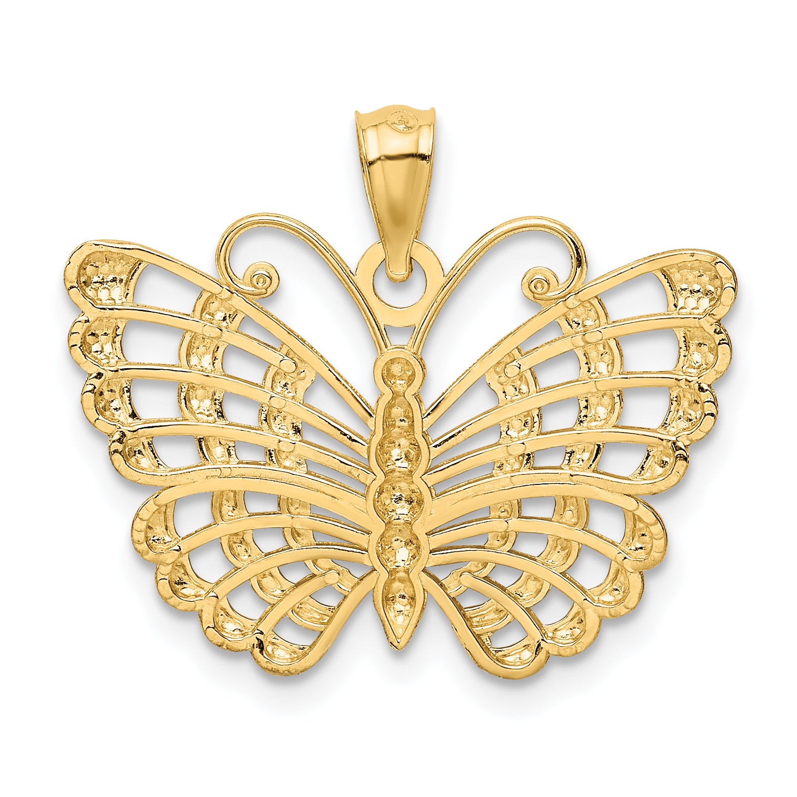 14K Gold and Rhodium Butterfly Pendant with Diamond-Cut Detail