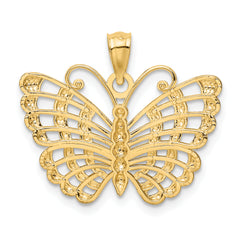 14K Gold and Rhodium Butterfly Pendant with Diamond-Cut Detail