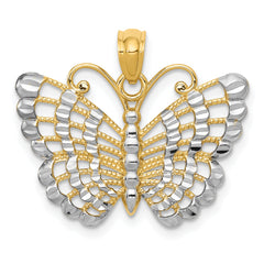 14k and Rhodium Diamond-cut Butterfly Pendant