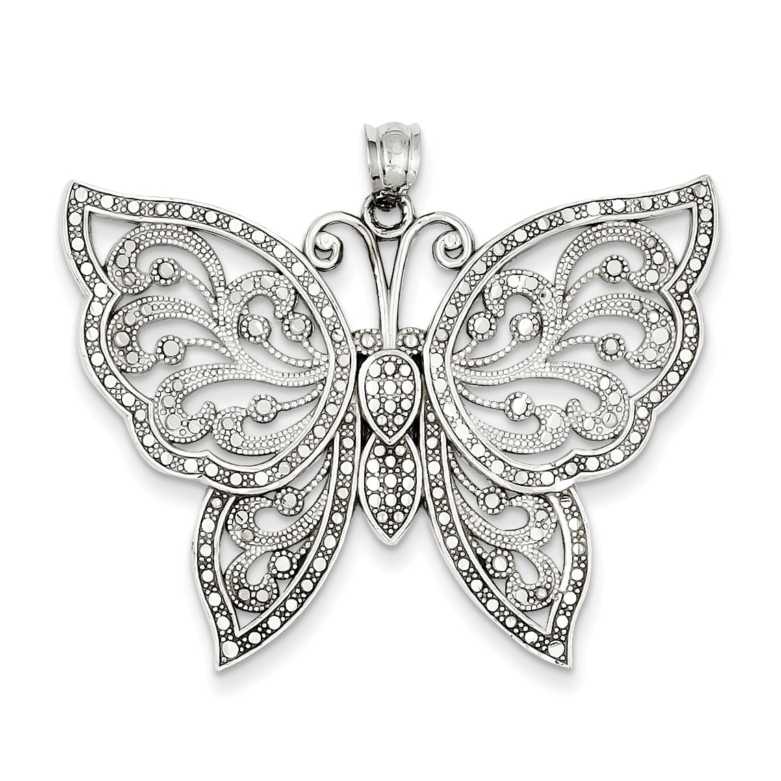 14K White Gold Large Diamond-cut Beaded Butterfly Charm