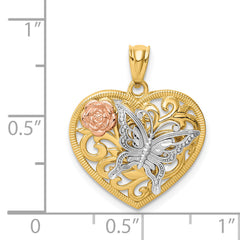 14k Tri color Butterfly Heart Pendant