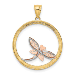 14K Two-Tone Gold Dragonfly Pendant with White Rhodium Polished Finish