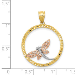 14K Two-Tone Gold Dragonfly Pendant with White Rhodium Polished Finish