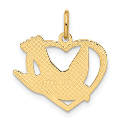 14K Gold Peace Bird Charm with Polished Finish and Textured Design