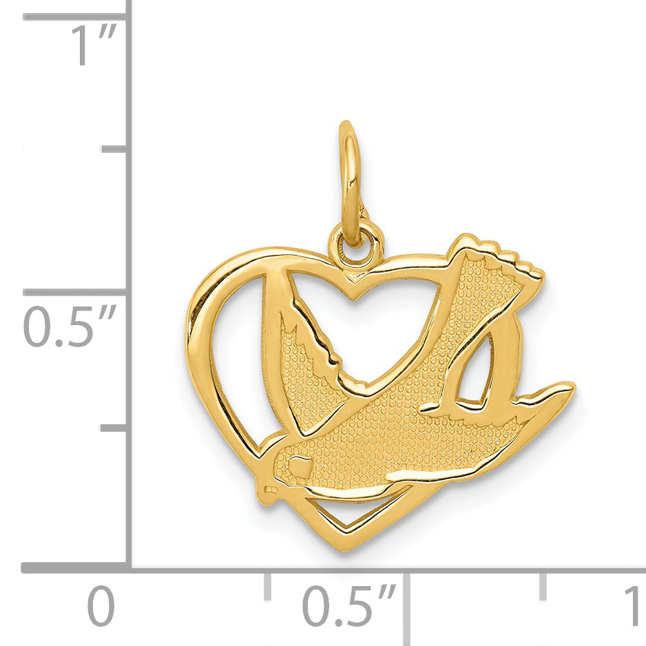 14K Gold Peace Bird Charm with Polished Finish and Textured Design