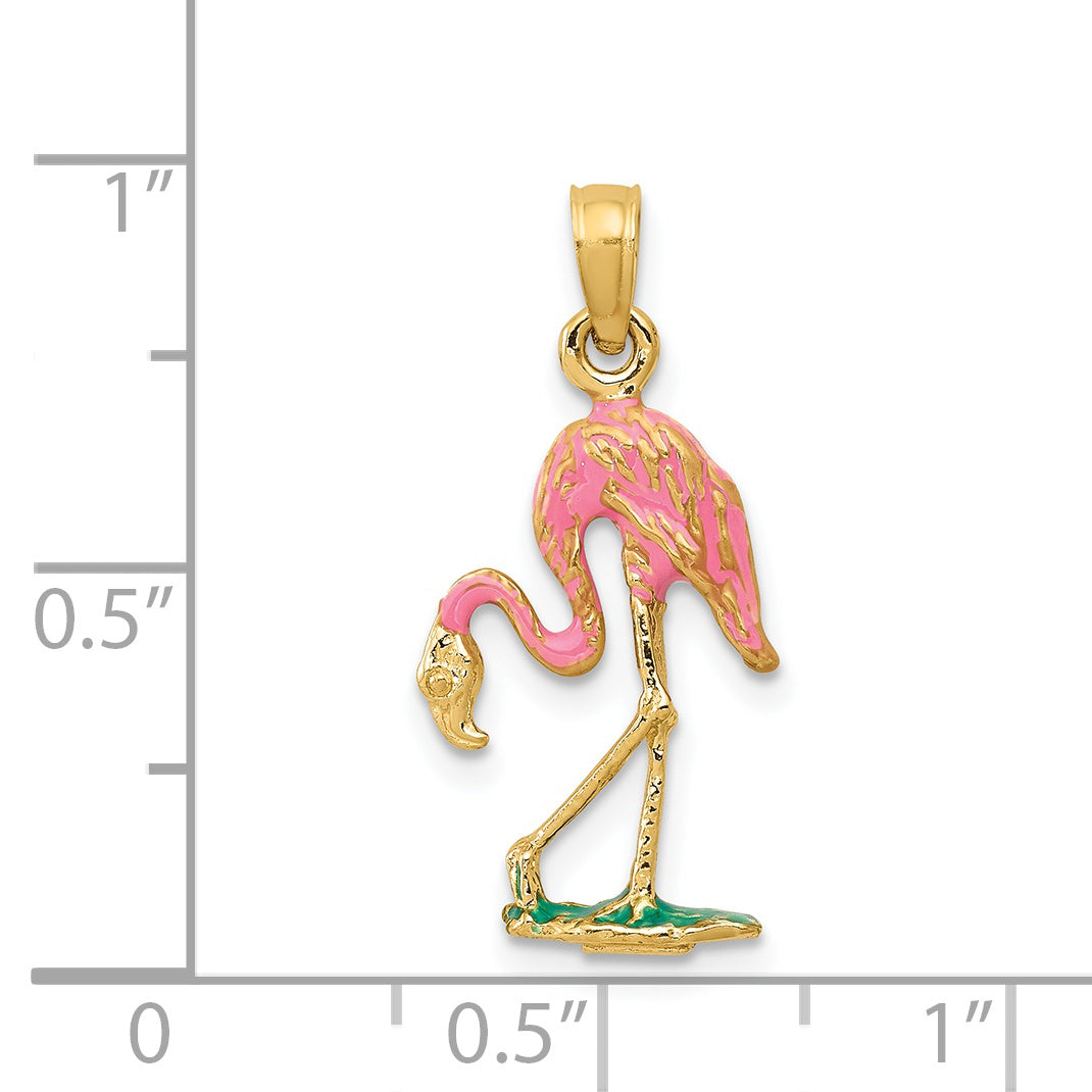 14k Enameled Flamingo Pendant