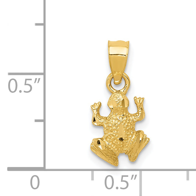 14K Gold Diamond-Cut Frog Pendant  Solid Casted Design, Elegant Charm