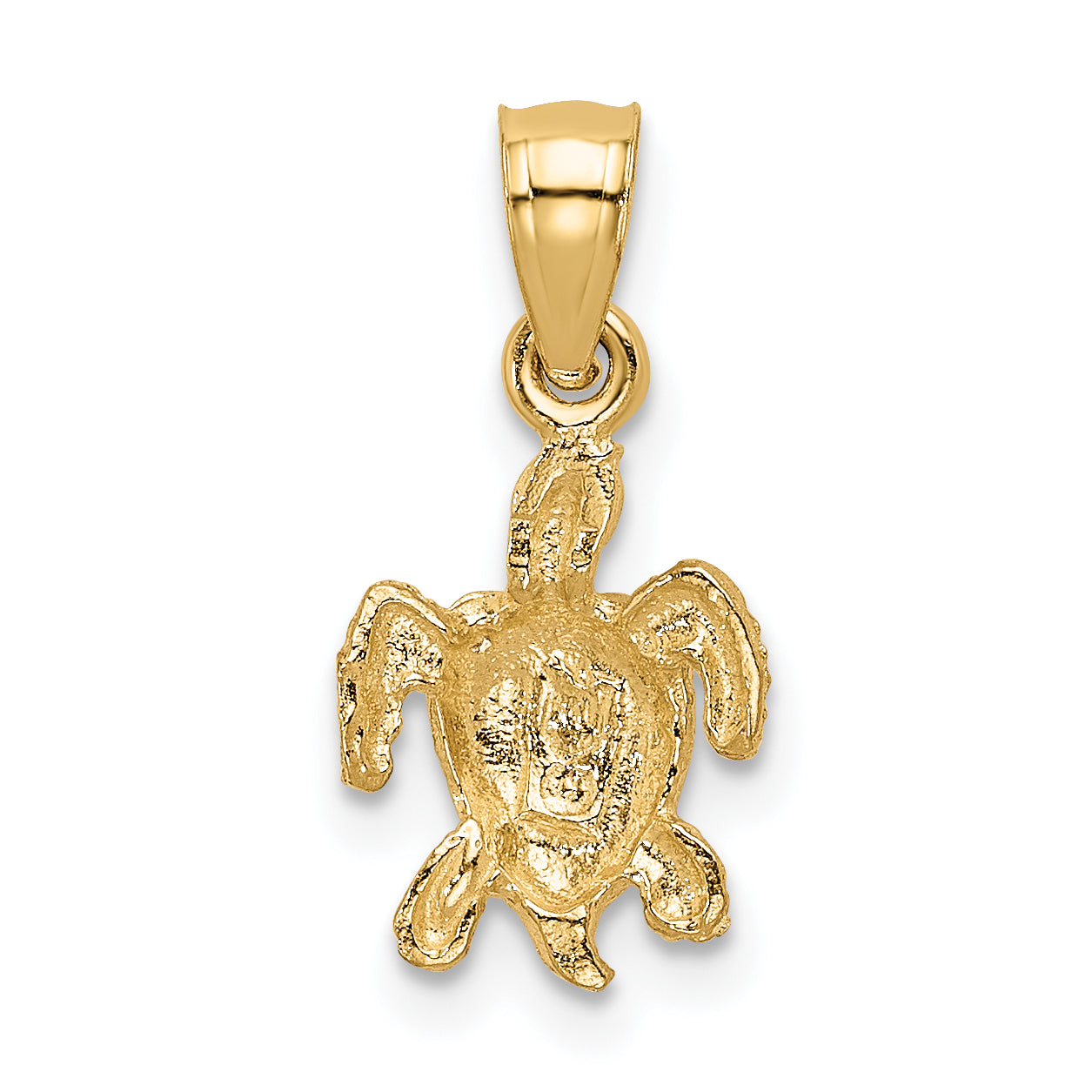 14K Gold Polished Turtle Pendant with Diamond-Cut Detailing