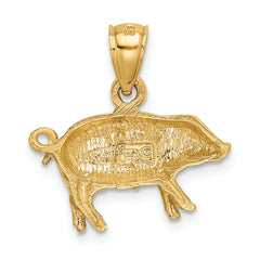 14K Gold Diamond-Cut Pig Pendant with Brushed Finish Solid