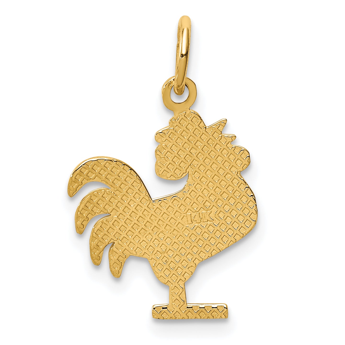 14K Gold Rooster Charm with Polished Finish and Textured Design