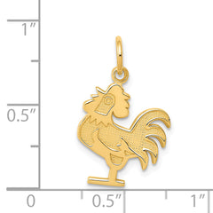 14K Gold Rooster Charm with Polished Finish and Textured Design