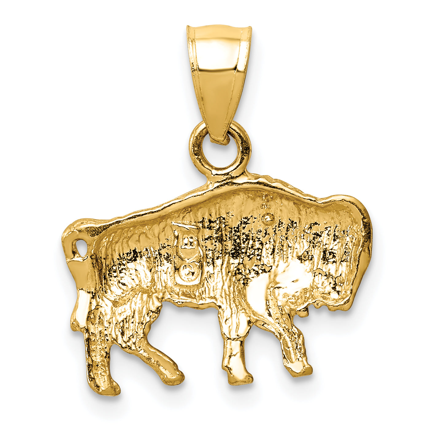 14K Gold Diamond-Cut Buffalo Pendant for Men Solid, Casted Design