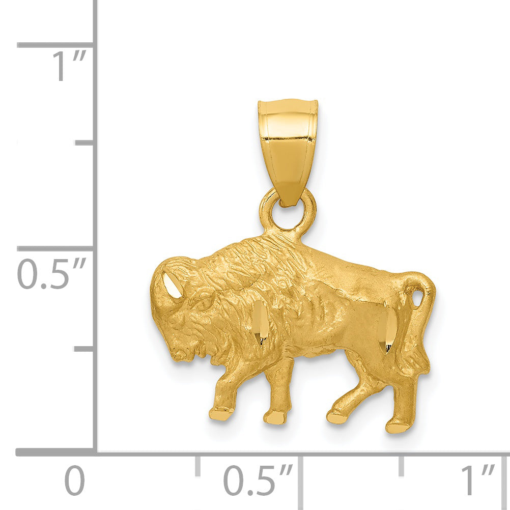 14K Gold Diamond-Cut Buffalo Pendant for Men Solid, Casted Design