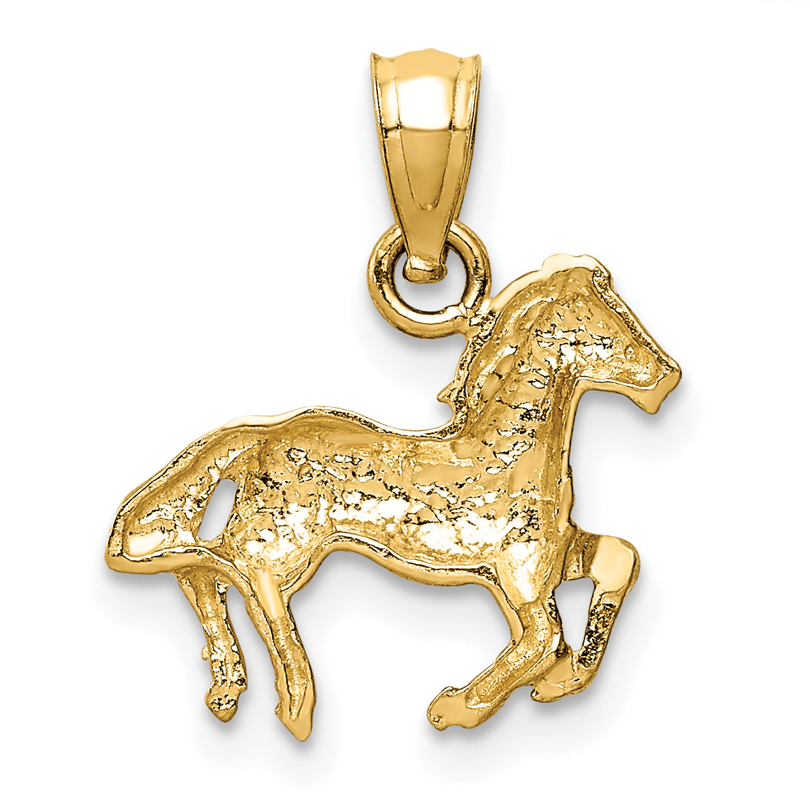 14K Gold Diamond-Cut Horse Pendant with Brushed Finish for Men