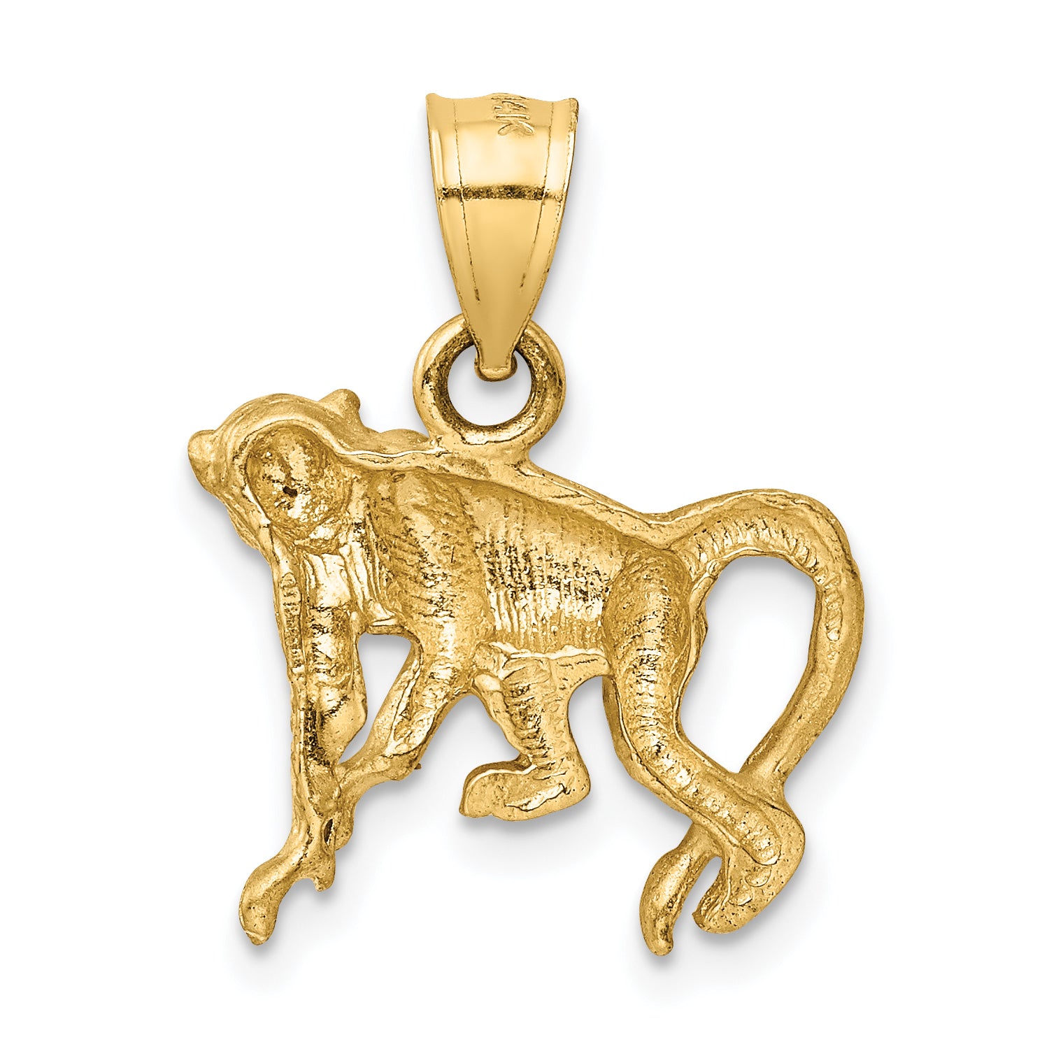 14K Gold Diamond-Cut Monkey Pendant for Men  Solid and Cast Design