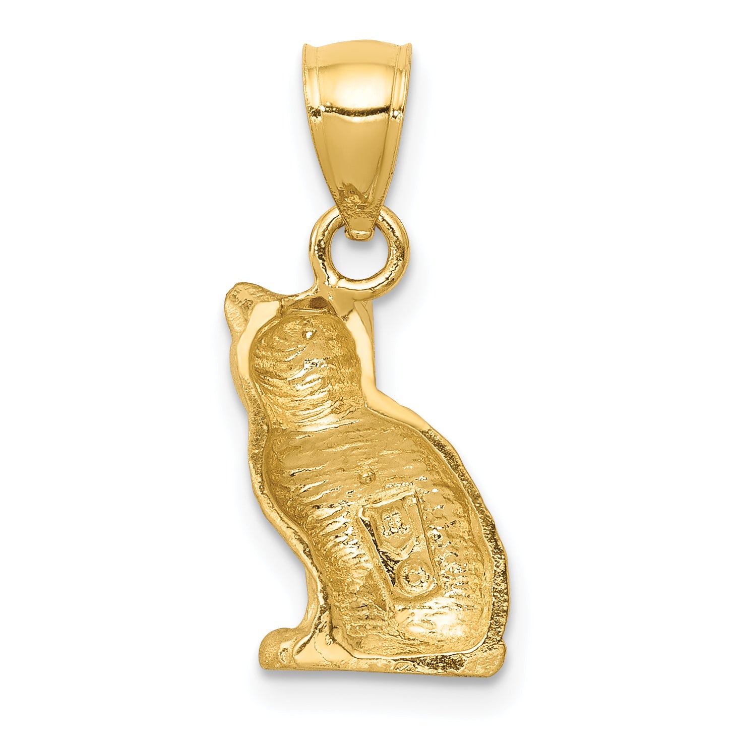 14K Gold Diamond-Cut Cat Pendant with Elegant Solid Design