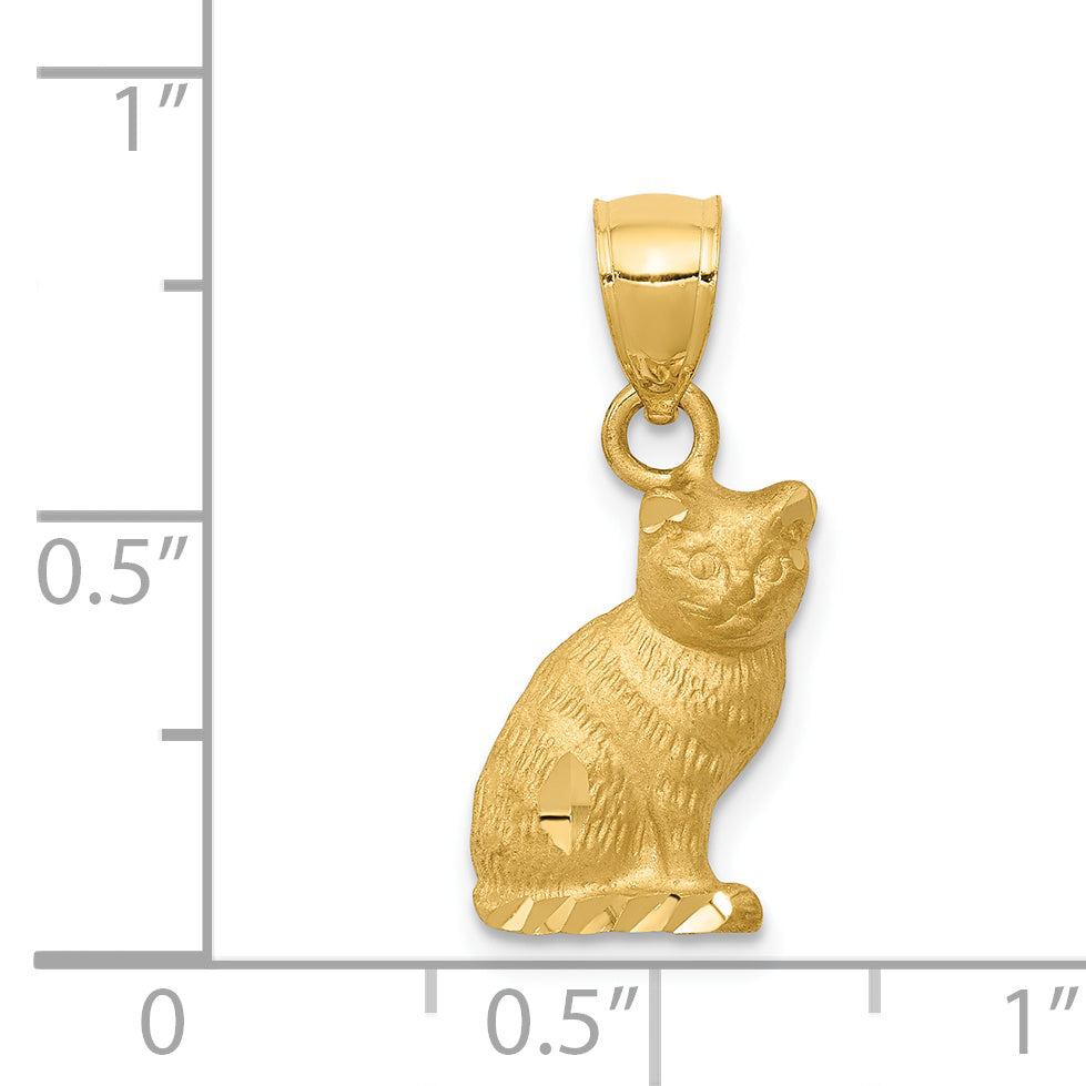 14K Diamond-cut Cat Pendant