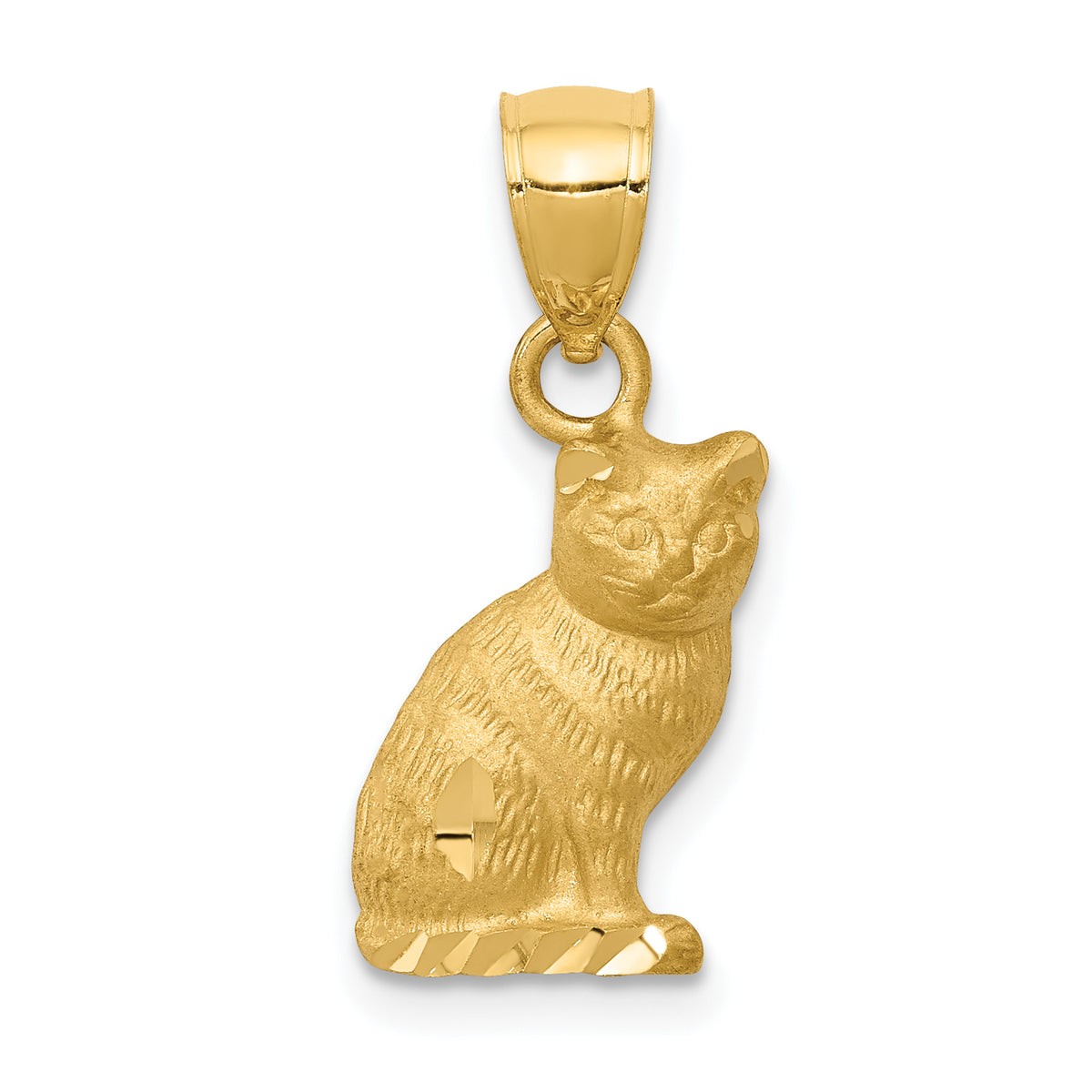 14K Diamond-cut Cat Pendant