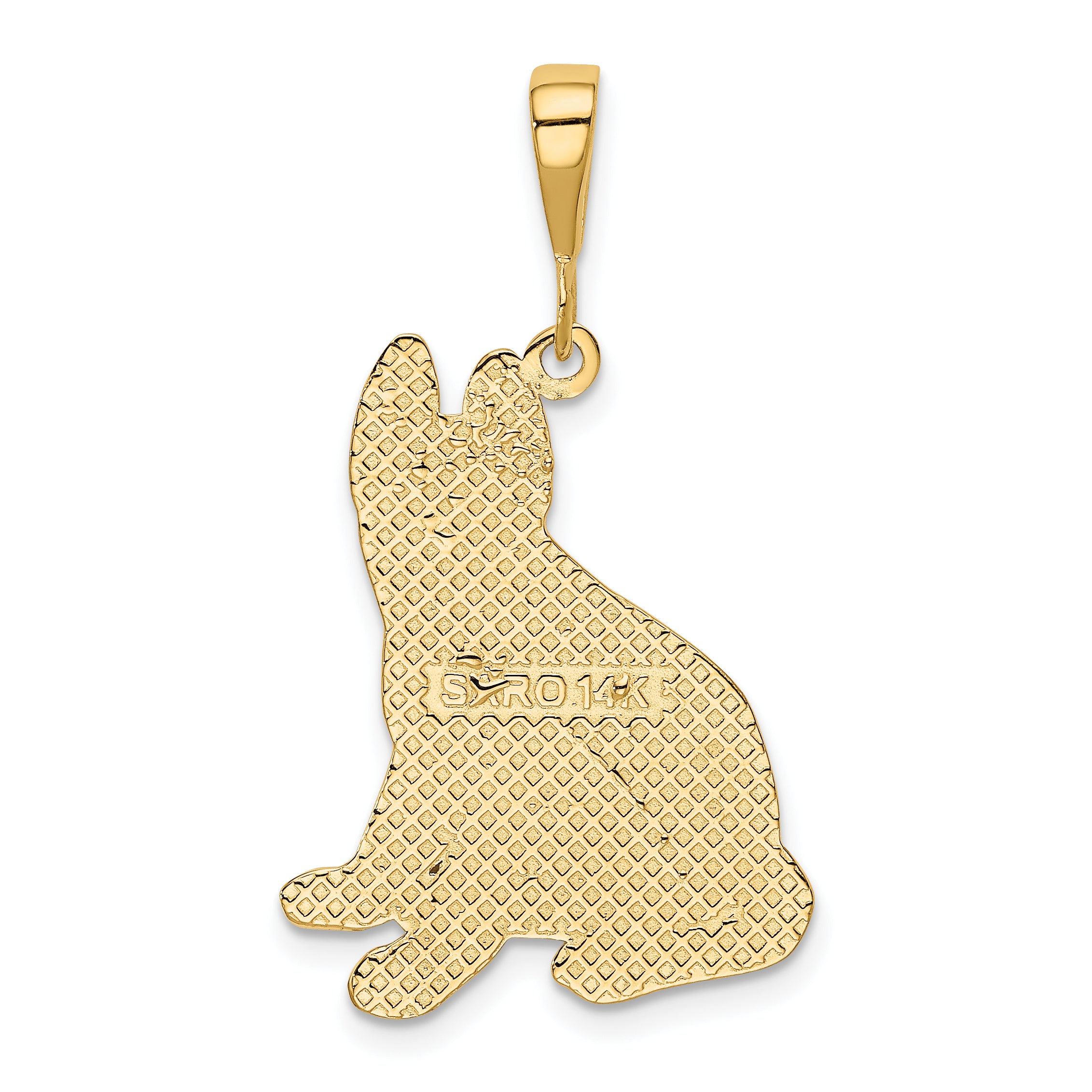 14K Gold German Shepherd Pendant with Polished Finish  Textured Detailing