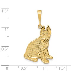 14K Gold German Shepherd Pendant with Polished Finish  Textured Detailing