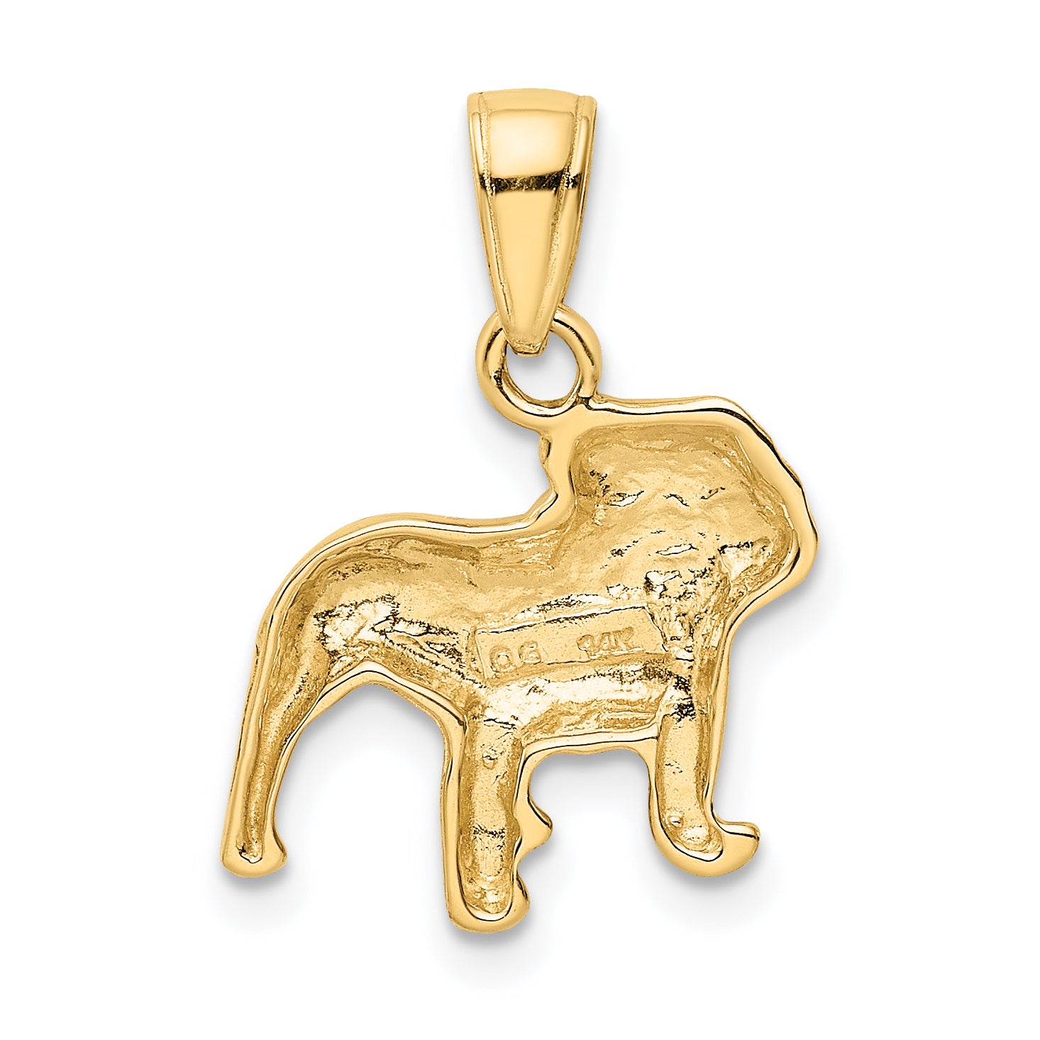 14K Gold Bulldog Pendant with Polished Finish and Textured Design