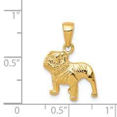 14K Gold Bulldog Pendant with Polished Finish and Textured Design