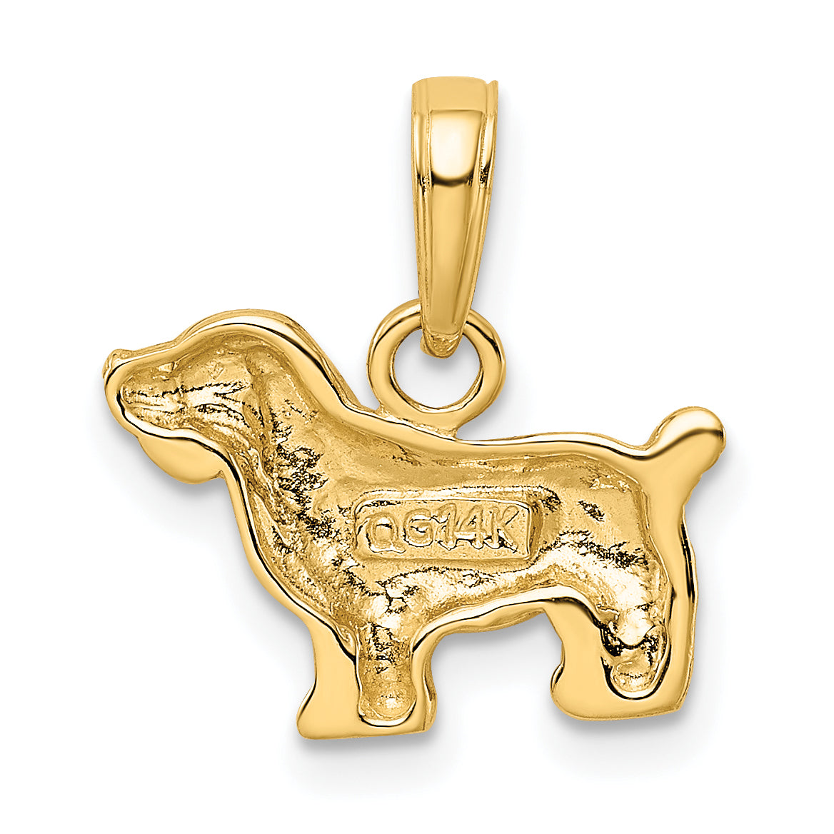 14K Gold Cocker Spaniel Pendant with Polished Finish and Textured Detail