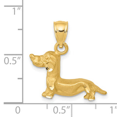 14K Gold Diamond-Cut Dachshund Pendant with Brushed Finish