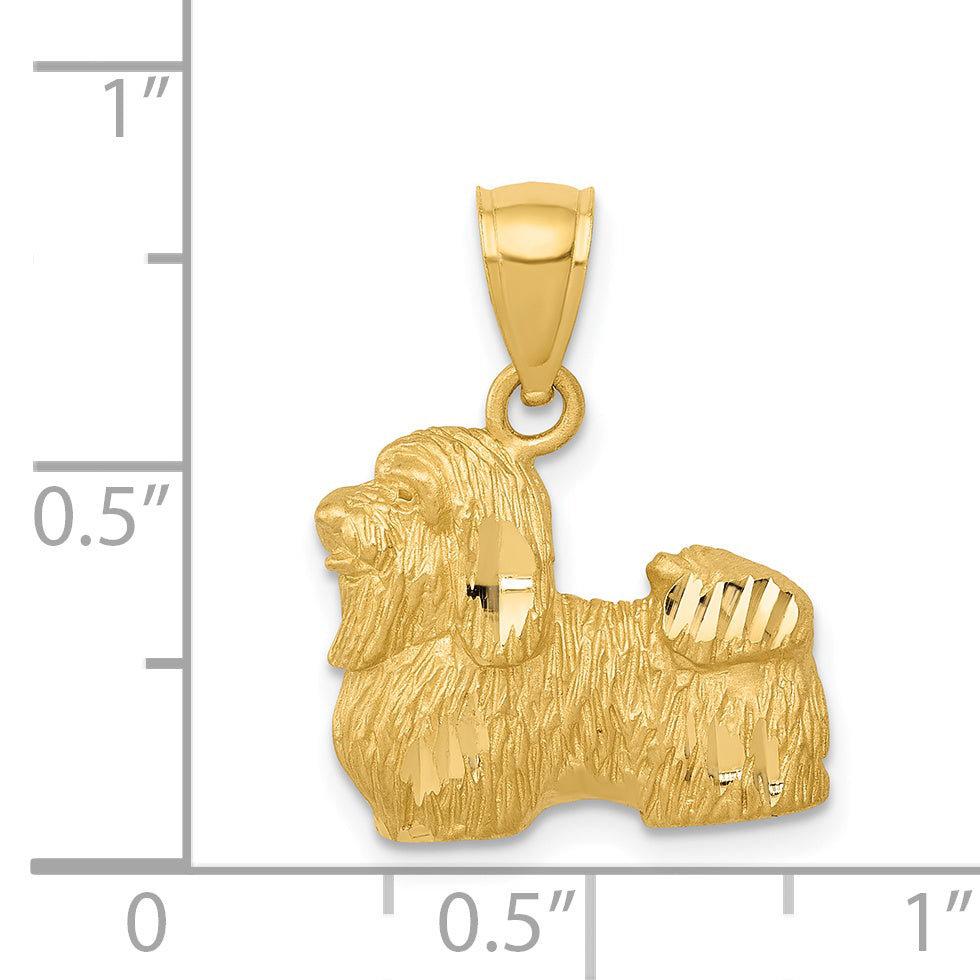 14K Gold Diamond-Cut Shih Tzu Pendant with Brushed Finish  Solid and Unique