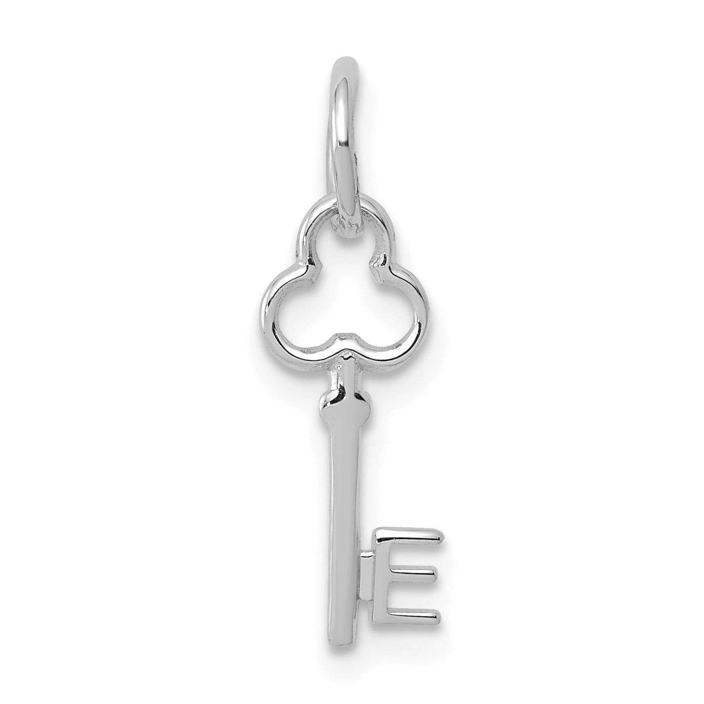 14K White Gold Key Letter E Initial Charm