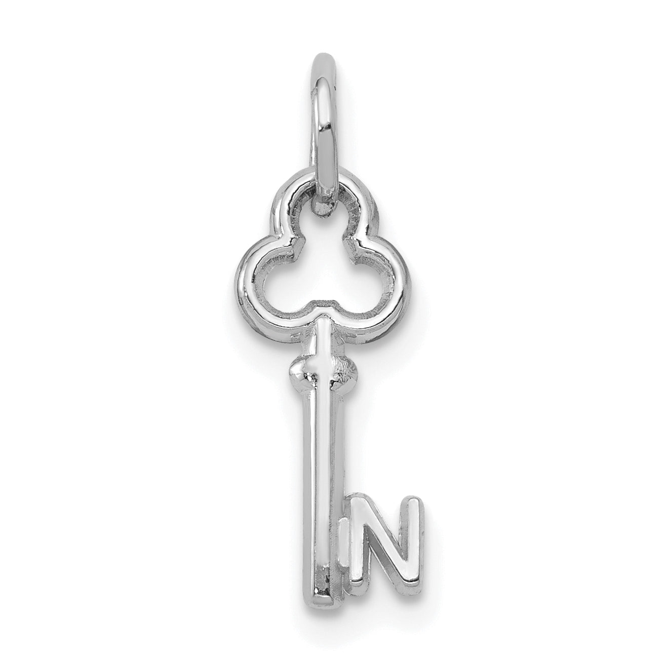 14K White Gold Key Letter N Initial Charm