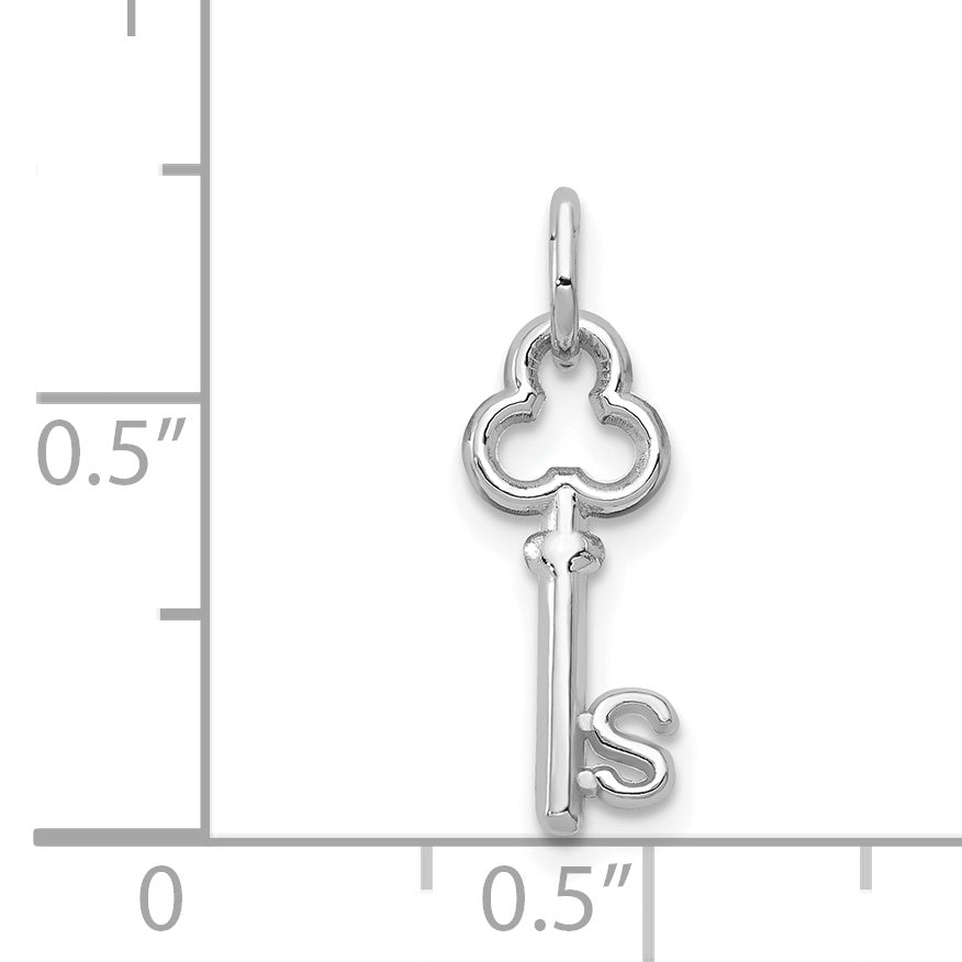 14K White Gold Key Letter S Initial Charm