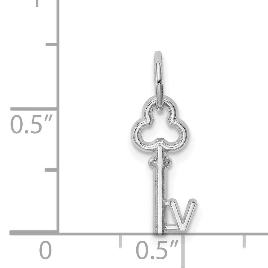 14K White Gold Key Letter V Initial Charm