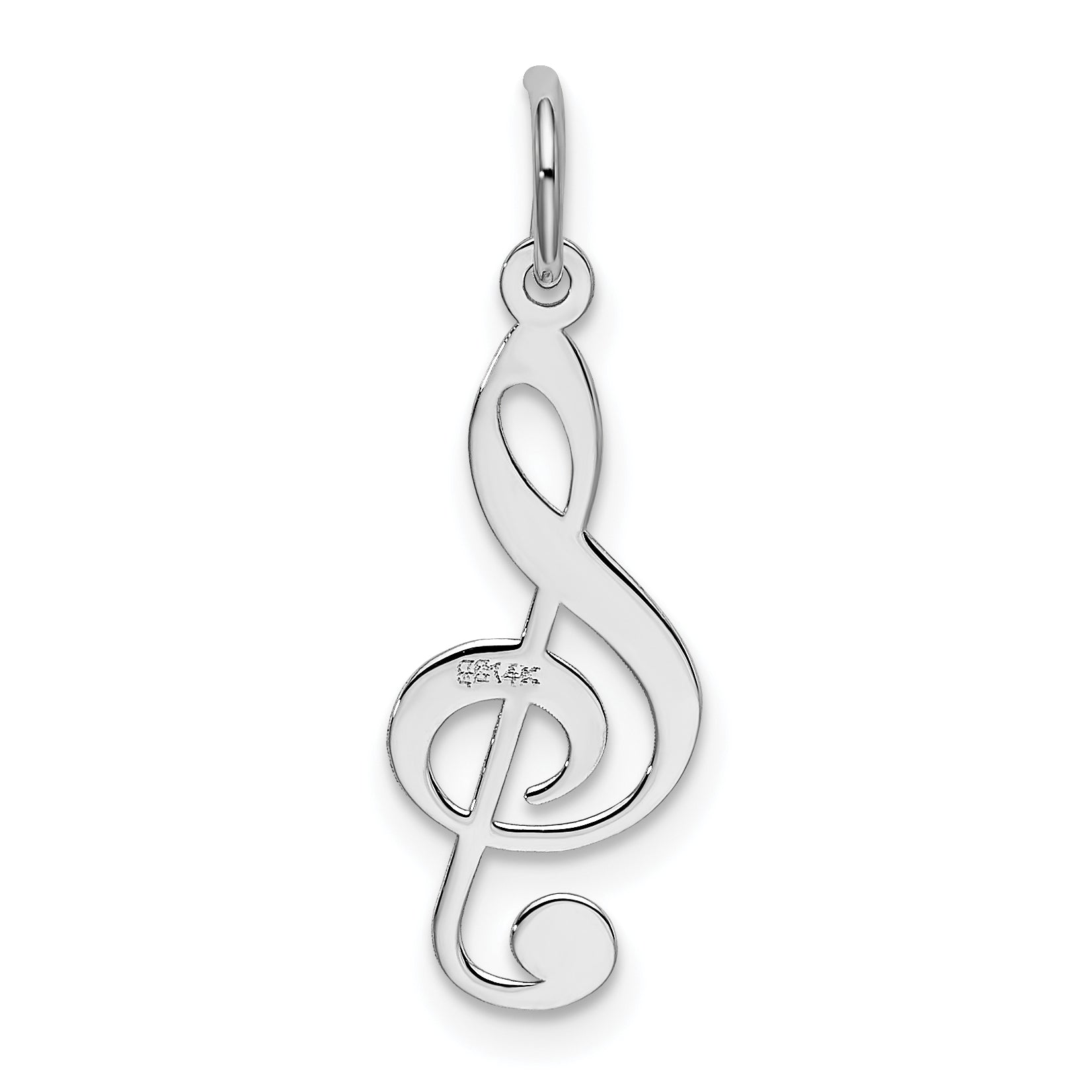 14K White Gold Polished Treble Clef Charm with Rhodium Finish  Elegant Music Theme