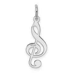 14K White Gold Polished Treble Clef Charm with Rhodium Finish  Elegant Music Theme