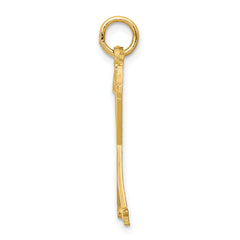 14K Gold Ski Poles Charm with Polished Finish and Textured Back