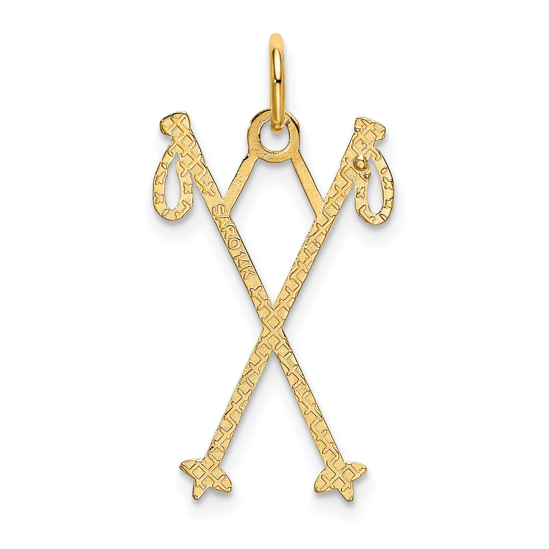 14K Gold Ski Poles Charm with Polished Finish and Textured Back