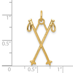 14K Gold Ski Poles Charm with Polished Finish and Textured Back