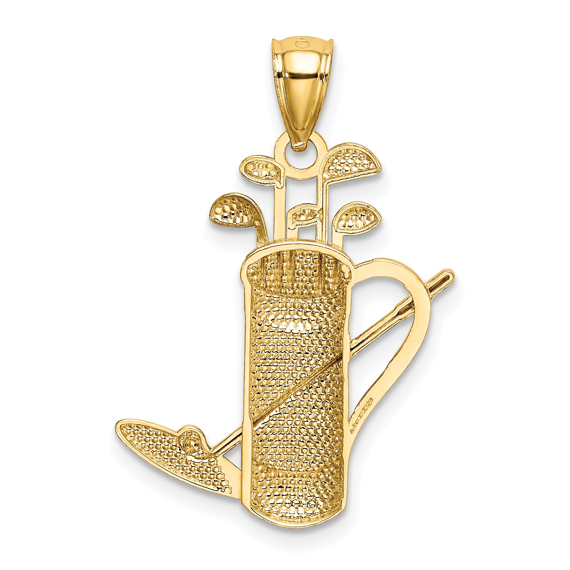 14K Gold and Rhodium Golf Bag Pendant for Men with Textured Design