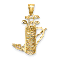 14K Gold and Rhodium Golf Bag Pendant for Men with Textured Design