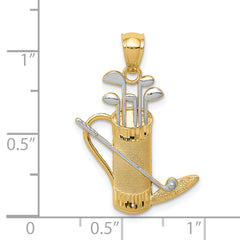 14K Gold and Rhodium Golf Bag Pendant for Men with Textured Design