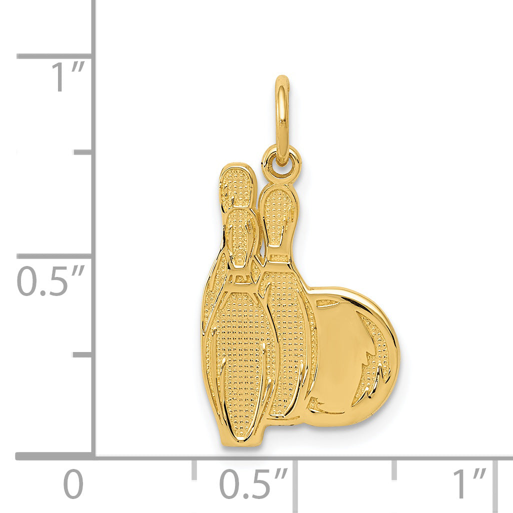 14K Gold Bowling Pins Charm for Men  Polished Textured Finish