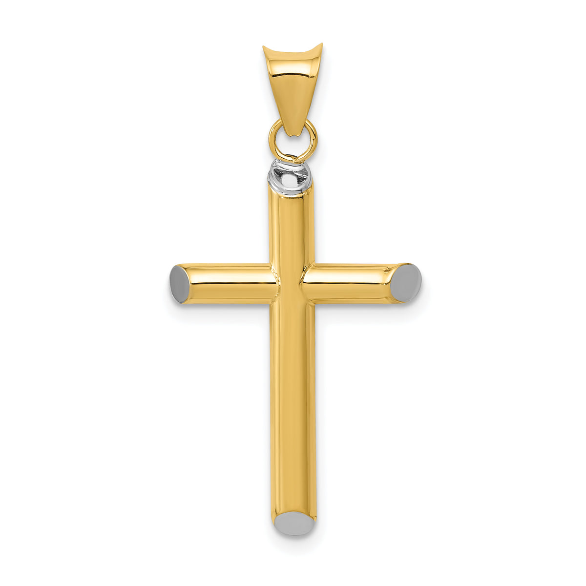 14k w/Rhodium 3-D Hollow Cross Pendant