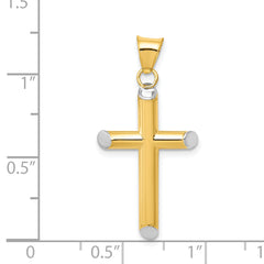 14K Gold and Rhodium Plated 3D Hollow Cross Pendant Elegant & Lightweight