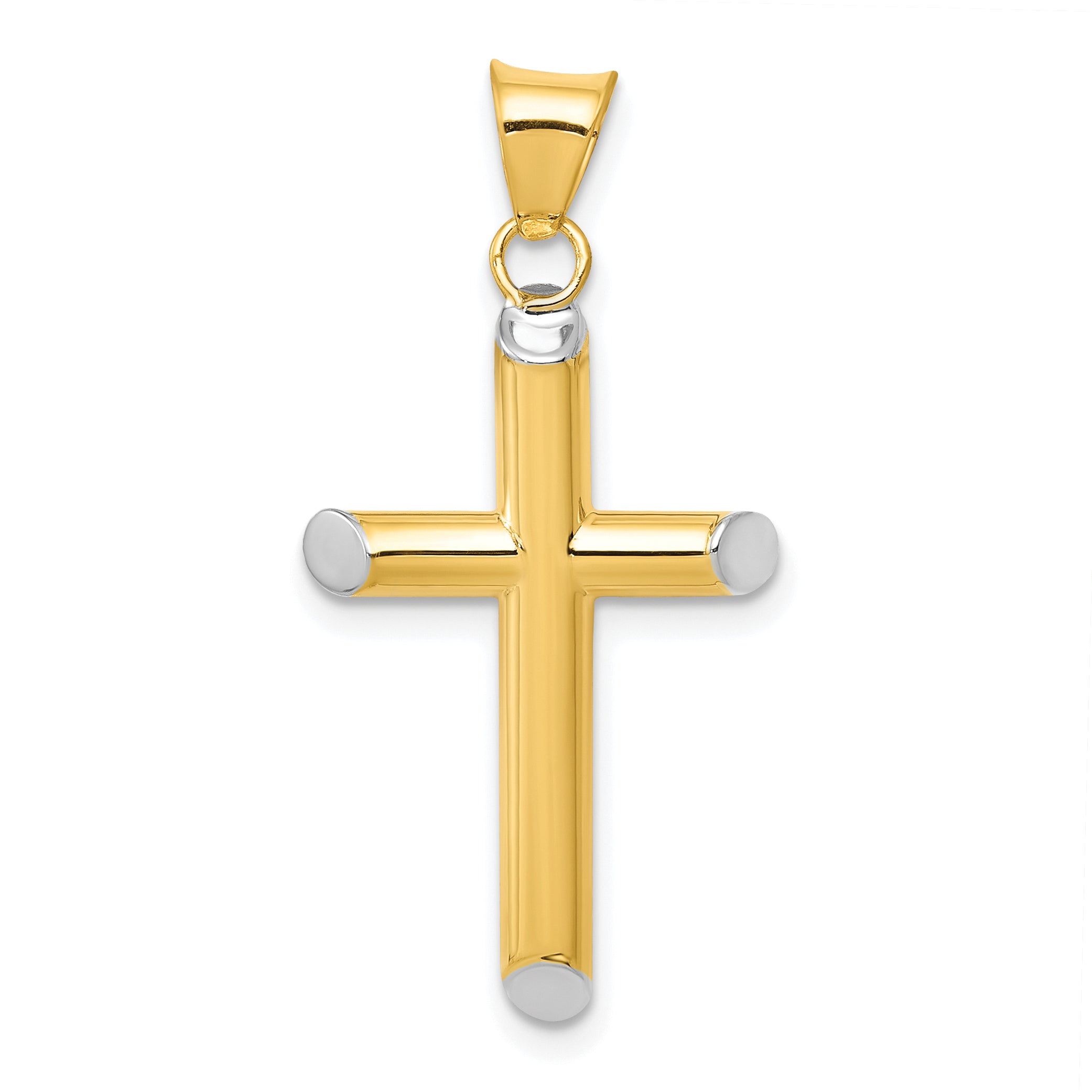 14k w/Rhodium 3-D Hollow Cross Pendant